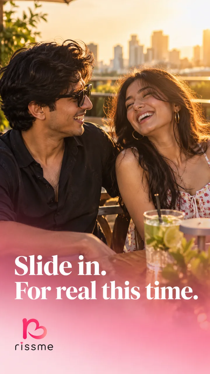 Rissme dating app on a phone: slide in, for real this time.